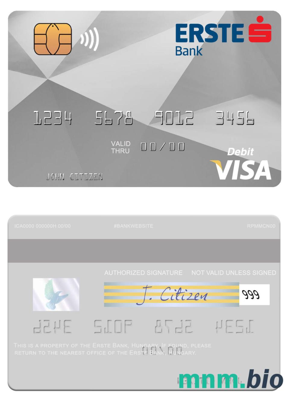 Hungary Erste Bank visa debet karta przykład w formacie PSD